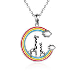 Giraffe Necklace Cute Rainbow Color Dripping Oil Pendant 925 Sterling Silver Giraffe Gifts for Women Girl Mother Birthday Anniversary - Minihomy