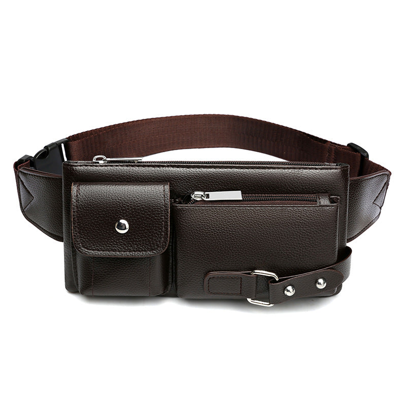 Men's Belt Bag Classic Solid Color PU Leather Waist Bag Outdoor Leisure Travel Fanny Pack Purse - Minihomy