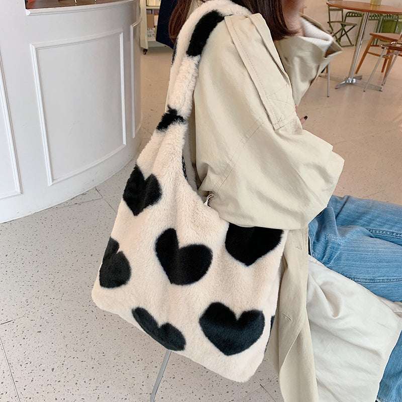 Love Heart Shoulder Bags Double Side Used Winter Underarm Bag Women - Minihomy