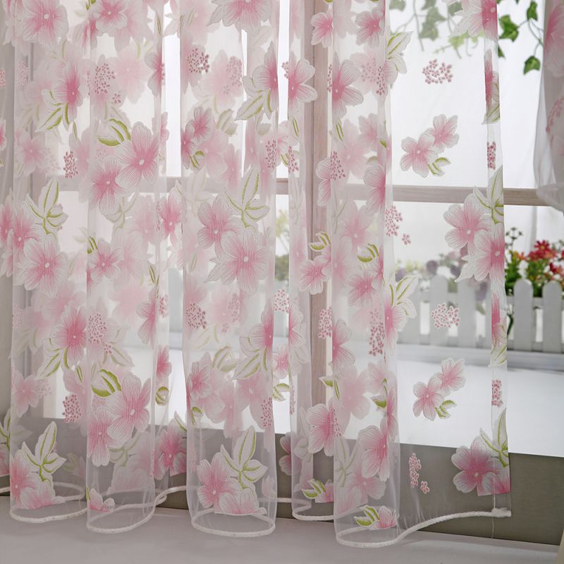 Window Tulle Curtains Bedroom Living Room Balcony Flowers Printed Tulip Sun-shading Translucent Curtain