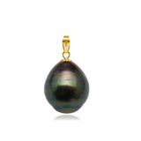 Real big black pearl pendant for women, 11-12mm natural tahitain pearl pendant 18 k gold jewelry baroque pearl pendant gift