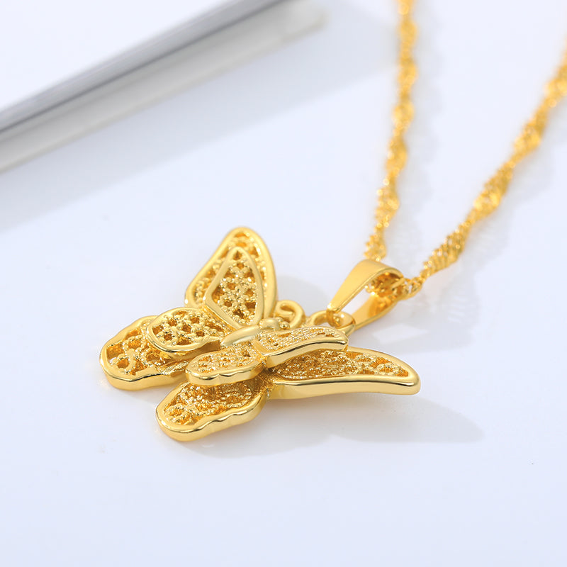 Gold Stainless Steel Stylish Butterfly Necklace Lovely Insect Animal Metal Woman Man Jewelry - Minihomy