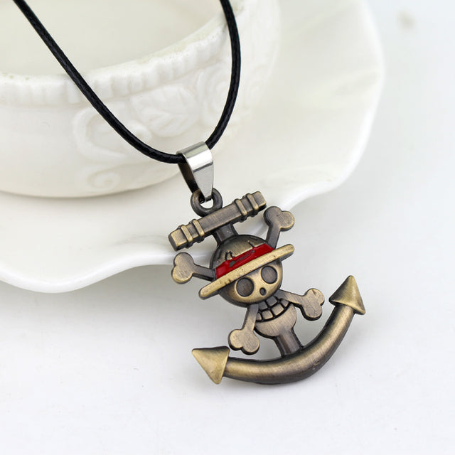 Japanese Anime  Pirate Luffy Anchor Skull Logo Pendant Necklace - Minihomy