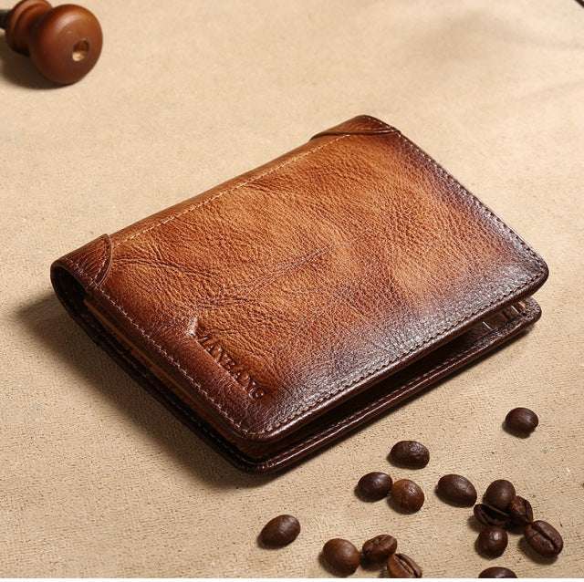 Genuine Leather Men Wallet Small Mini Card Holder Male Wallet Pocket Retro purse High Quality - Minihomy