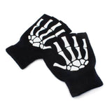 Unisex Adult Halloween Skeleton Skull Half Finger Stretch Gloves