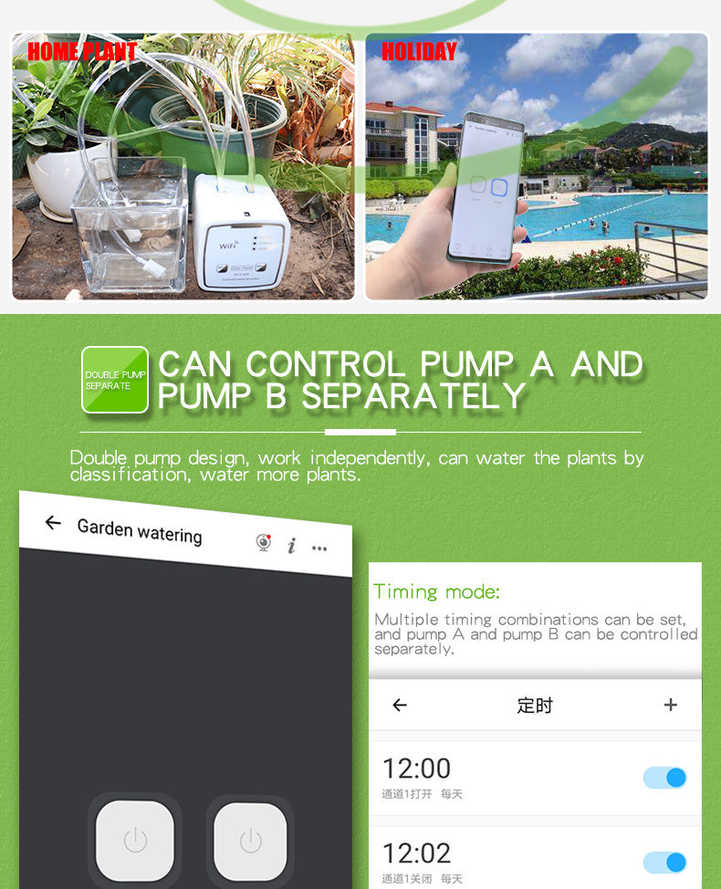 New Double Pump Garden Wifi Control Watering Device Automatic Water Drip Irrigation Watering System Kit WIFI Mobile APP Control - Minihomy