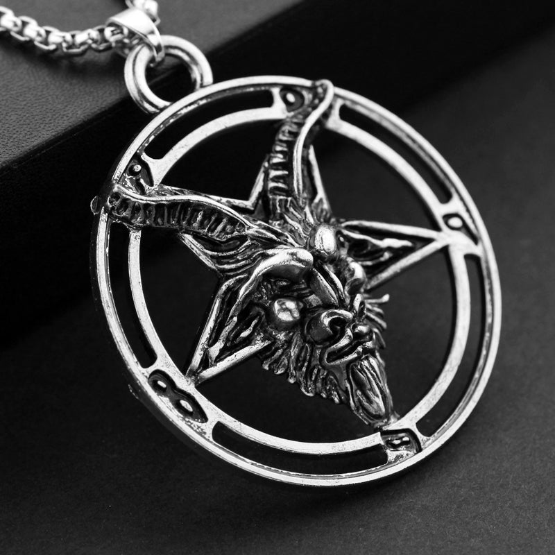 Baphomet Inverted Pentagram Goat Head Necklace For Men - Minihomy